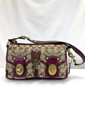 Coach 65th Anniversary Legacy Signature Double Turnlock Bag Plum G0826 F12869